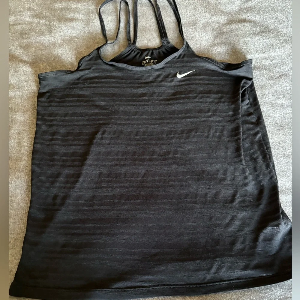 NIKE Dri Fit Striped Black Fabric Criss Cross Double Strap Back‎ Tank Top XS